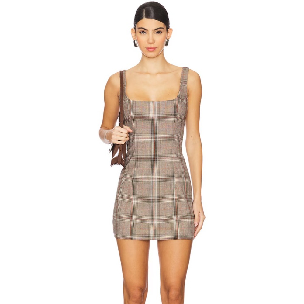 Lovers + Friends Bonnie Mini Dress in Brown Plaid Multi